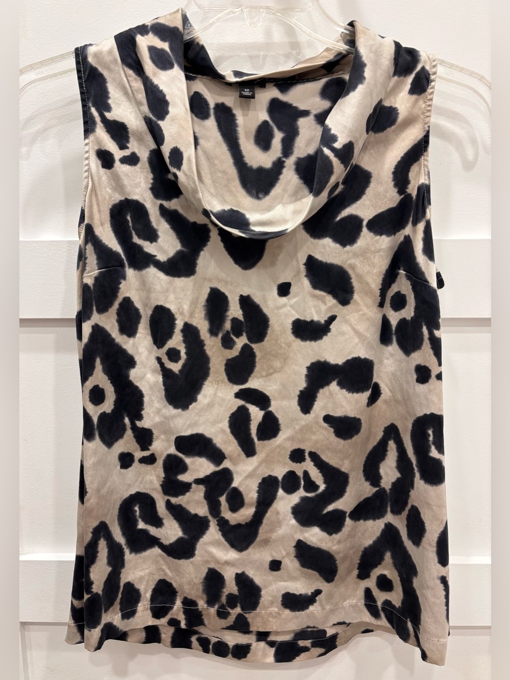 Ann Taylor Leopard Print Cowl Neck 91% Silk Bias Cut Tank - Black & Beige
